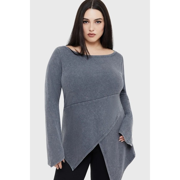 Killstar Tops - Walking in Abyss gray top plus 3x goth alternative asymmetrical